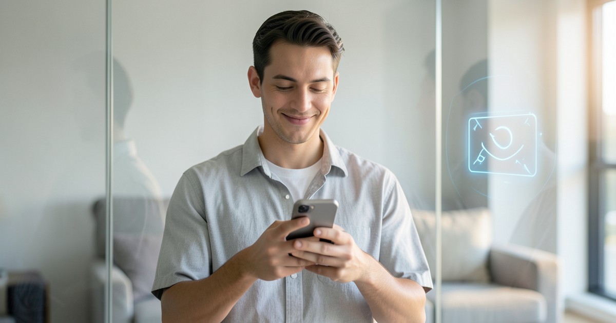 スマートフォンで決済操作を行う人の様子