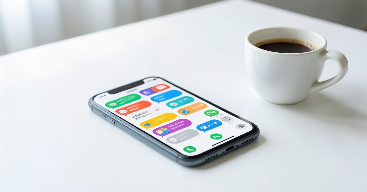 スマートフォンの画面にチャットやカレンダーのアイコンが表示されている様子