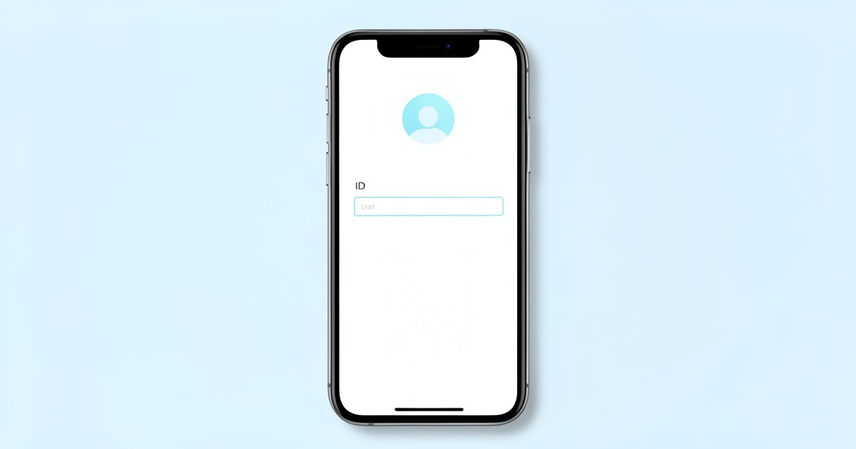 LINEのプロフィール設定画面をイメージした、スマートフォンとID入力欄の抽象的なイラスト