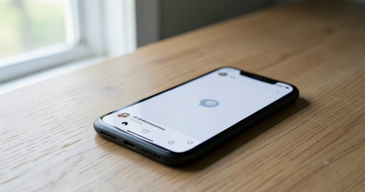 木製のデスクの上に置かれた、通知が表示されているスマートフォン。