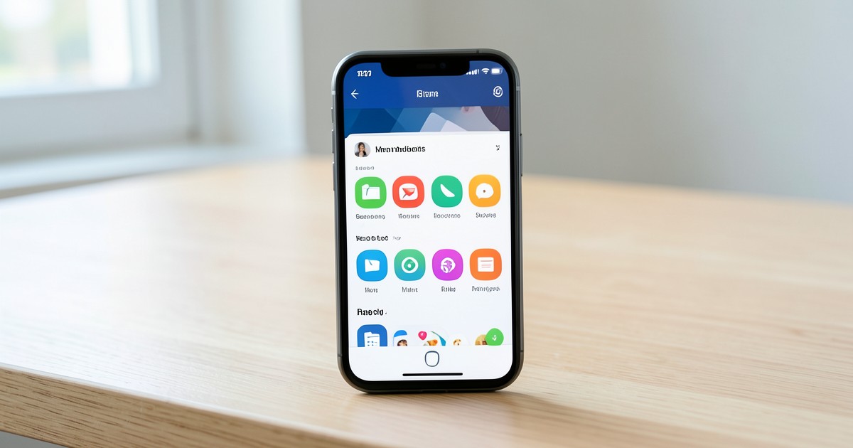 木目調のデスクの上に置かれた、カカオ톡のメッセージ画面（アイコン表示）を見せるスマートフォン